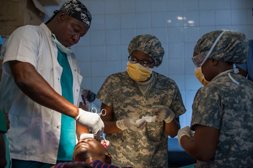MEDRETE 17-3 includes participants from the Chadian government, U.S. Army Africa, and the 3rd Medical Command Deployment Support in Forest Park, Ga. It is the third in a series of medical readiness training exercises that USARAF is scheduled to facilitate in various countries in Africa. The mutually beneficial exercise offers opportunities for the partnered militaries to share best practices and improve medical treatment processes. (U.S. Army Africa photo by Staff Sgt. Shejal Pulivarti)