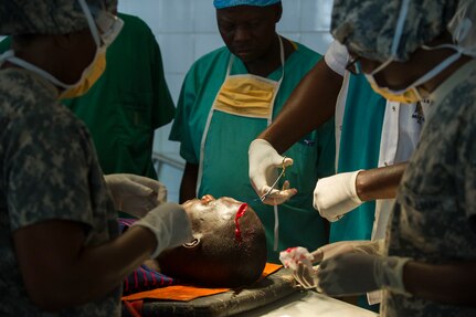 MEDRETE 17-3 includes participants from the Chadian government, U.S. Army Africa, and the 3rd Medical Command Deployment Support in Forest Park, Ga. It is the third in a series of medical readiness training exercises that USARAF is scheduled to facilitate in various countries in Africa. The mutually beneficial exercise offers opportunities for the partnered militaries to share best practices and improve medical treatment processes. (U.S. Army Africa photo by Staff Sgt. Shejal Pulivarti)