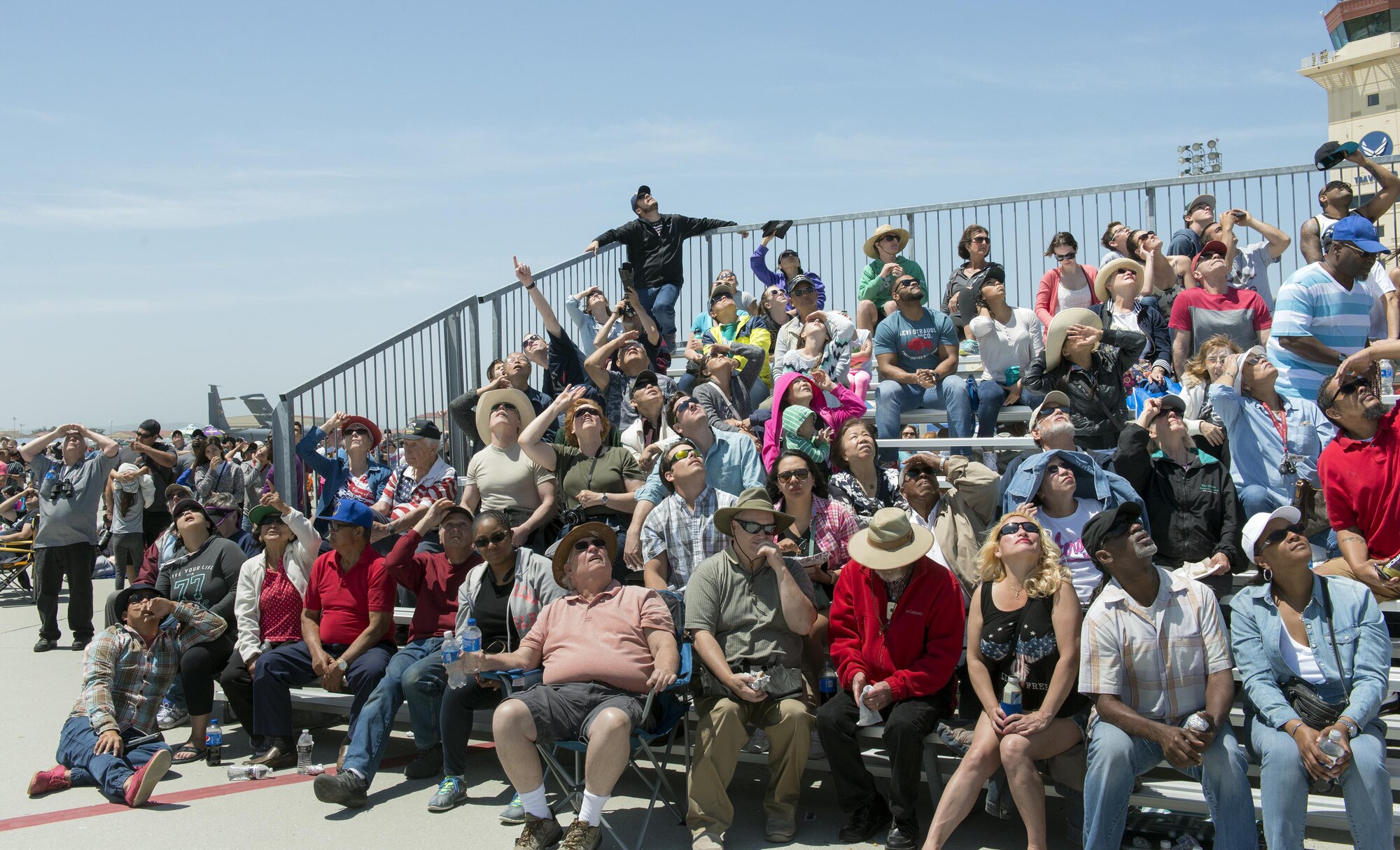 Thousands of people attended the Wings Over Solano Air Show at Travis Air Force Base Calif., May 7, 2017. Performers included the U.S. Air Force Thunderbirds Aerial Demonstration Team, U.S. Air Force Academy Wings of Blue and the U.S. Army Golden Knights parachute team, as well as civilian performers. (U.S. Air Force photo by Heide Couch)