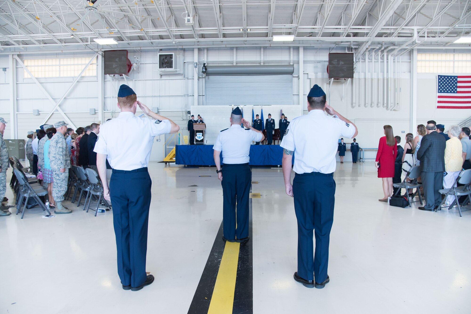 Lt. Col. Quinton Sasnett, 403rd Maintenance Squadron commander, leads the 403rd Wing's formation of troops during the 403rd Wing change of command ceremony May 7, 2017 at Keesler Air Force Base, Mississippi. (U.S. Air Force photo/Staff Sgt. Heather Heiney)
