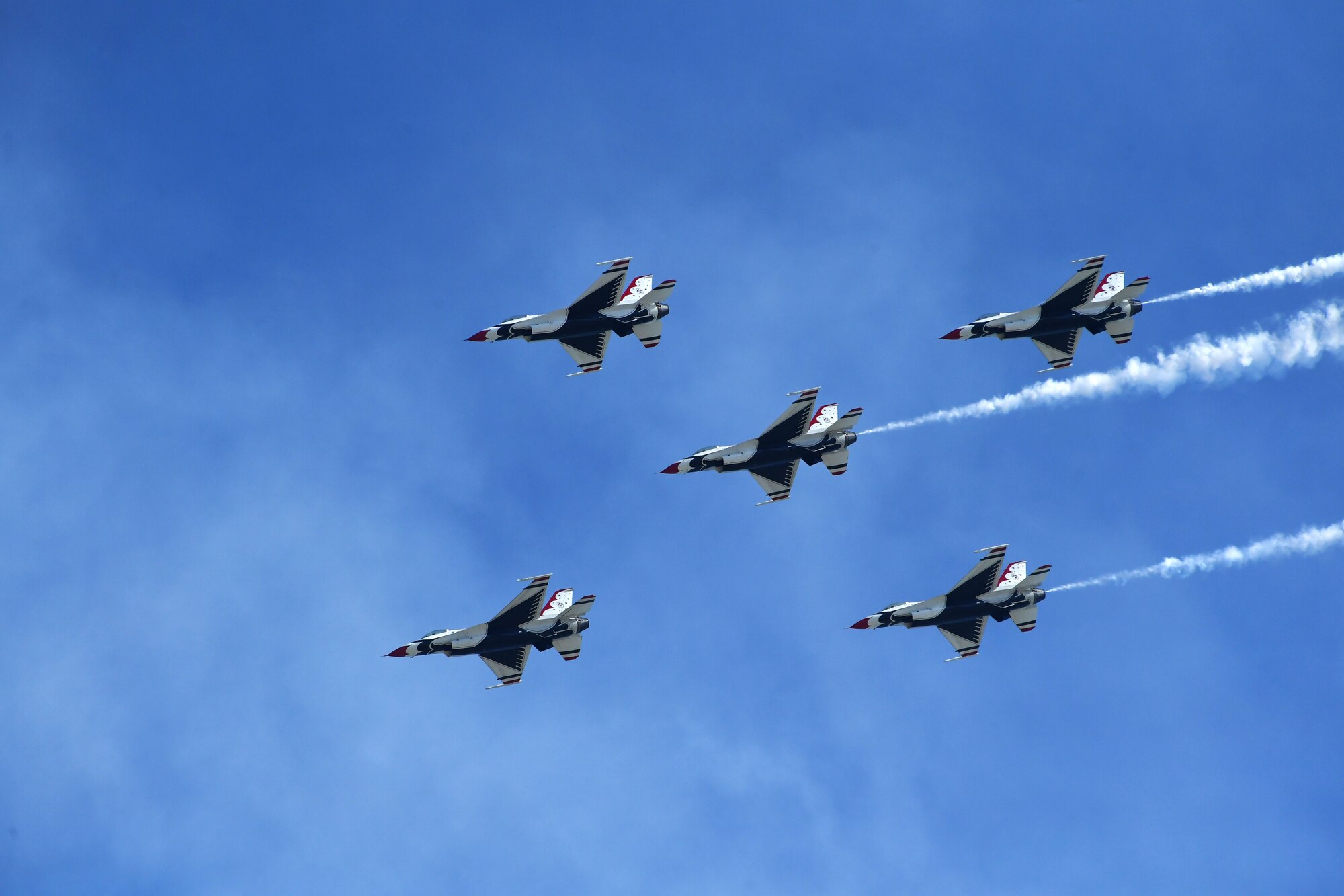 The U.S. Air Force Thunderbirds perform at the 2017 Wings over Solano air show May 7, 2017, at Travis Air Force Base, Calif. The Thunderbirds concluded each show and were one of many aerial demonstrations held at the event May 6-7. (U.S. Air Force photo/Airman 1st Class James Thompson)