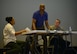 Actor Reg E. Cathey gets into character as he portrays Ajax during a Theater of War presentation at Osan Air Base, Republic of Korea, May 5, 2017. Theater of War relates the themes and hardships of combat in an ancient age with situations modern military personnel still deal with today. (U.S. Air Force photo by Staff Sgt. Alex Fox Echols III)