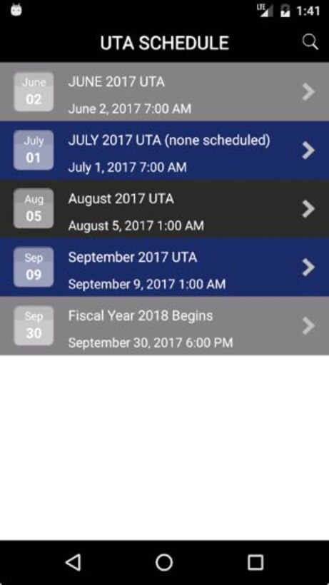 The 315th Airlift Wing mobile app now has a much more user friendly UTA schedule that shows users the full current UTA schedule in the palm of their hand.  This eliminates the need to keep extra paper copies of your UTA schedule with you. (U.S. Air Force Graphic / Michael Dukes)