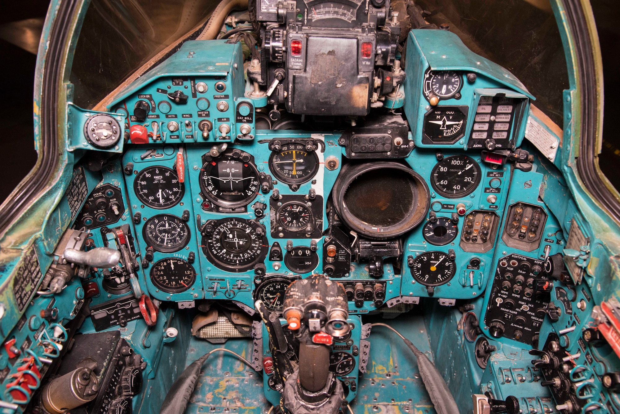 DAYTON, Ohio -- The Mikoyan-Gurevich MiG-23MS “Flogger-E” cockpit view in the museum's Cold War Gallery. (U.S. Air Force photo by Ken LaRock) 