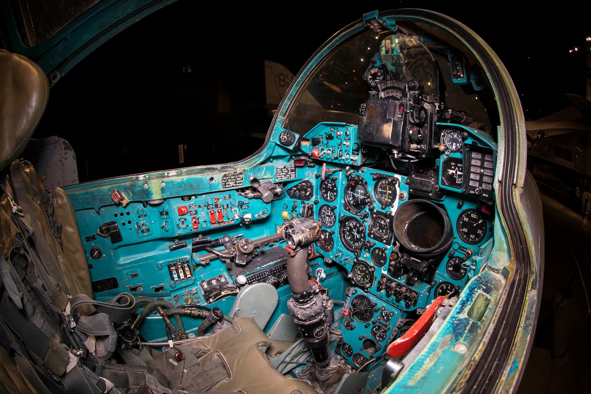 DAYTON, Ohio -- The Mikoyan-Gurevich MiG-23MS “Flogger-E” cockpit view in the museum's Cold War Gallery. (U.S. Air Force photo by Ken LaRock) 