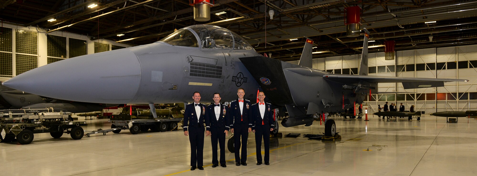 Air Combat Command Inspector General, Brig. Gen. Richard Coe, poses in front of a F-15E Strike Eagle with fellow T-Bolt members, May 6, 2017, at Mountain Home Air Force Base, Idaho. Coe served as the base’s first Strike Eagle commander almost 10 years ago. (U.S. Air Force photo by Senior Airman Jessica H. Smith/Released)