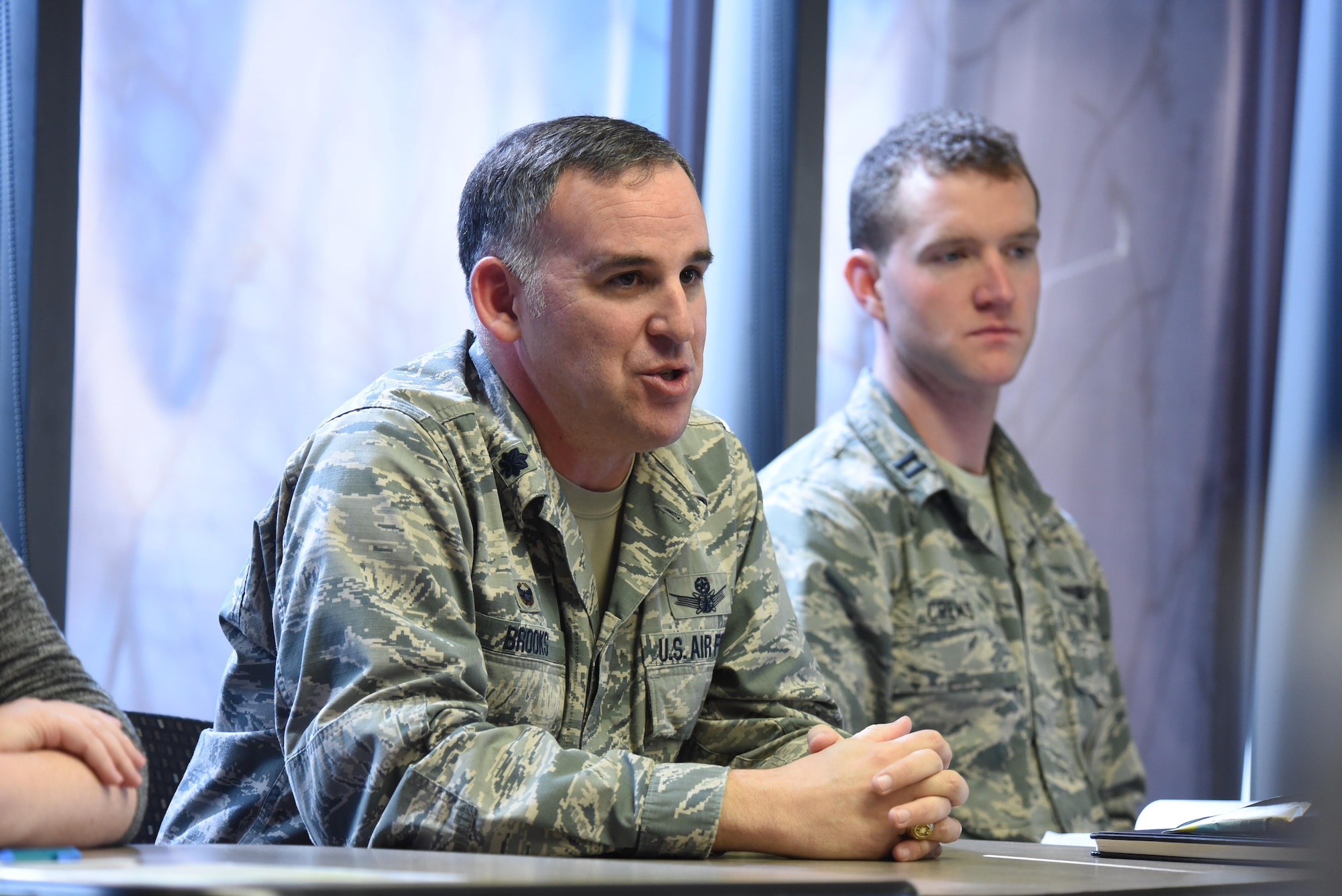Lt. Col. Joshua Brooks, 3rd Space Operations Squadron commander, speaks to attendees during the “Shocking truth of seeking help: I went to mental health” class for Wingman Day at Schriever Air Force Base, Colorado, Thursday, May 4, 2017. Brooks shared his personal experiences going to see mental health, and voiced his support for all Schriever Airmen to do the same if they feel it will help them in their lives. (U.S. Air Force photo/Airman 1st Class William Tracy)