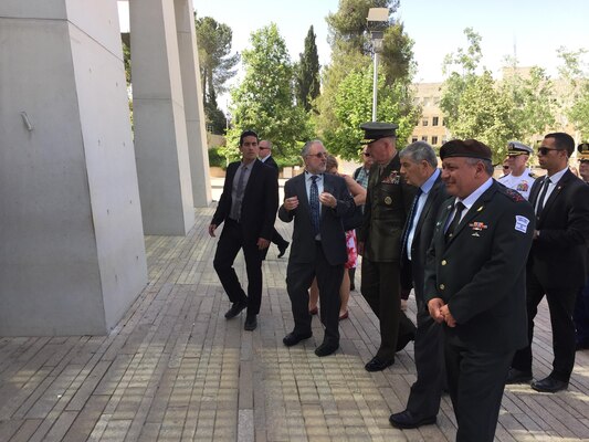 Marine Corps Gen. Joe Dunford, chairman of the Joint Chiefs of Staff, enters Yad Vashem Holocaust Museum in Jerusalem, May 9, 2017. Dunford is visiting with his Israeli counterpart, Israeli army Lt. Gen. Gadi Eisenkot, the chief of the General Staff for the Israel Defense Forces. 