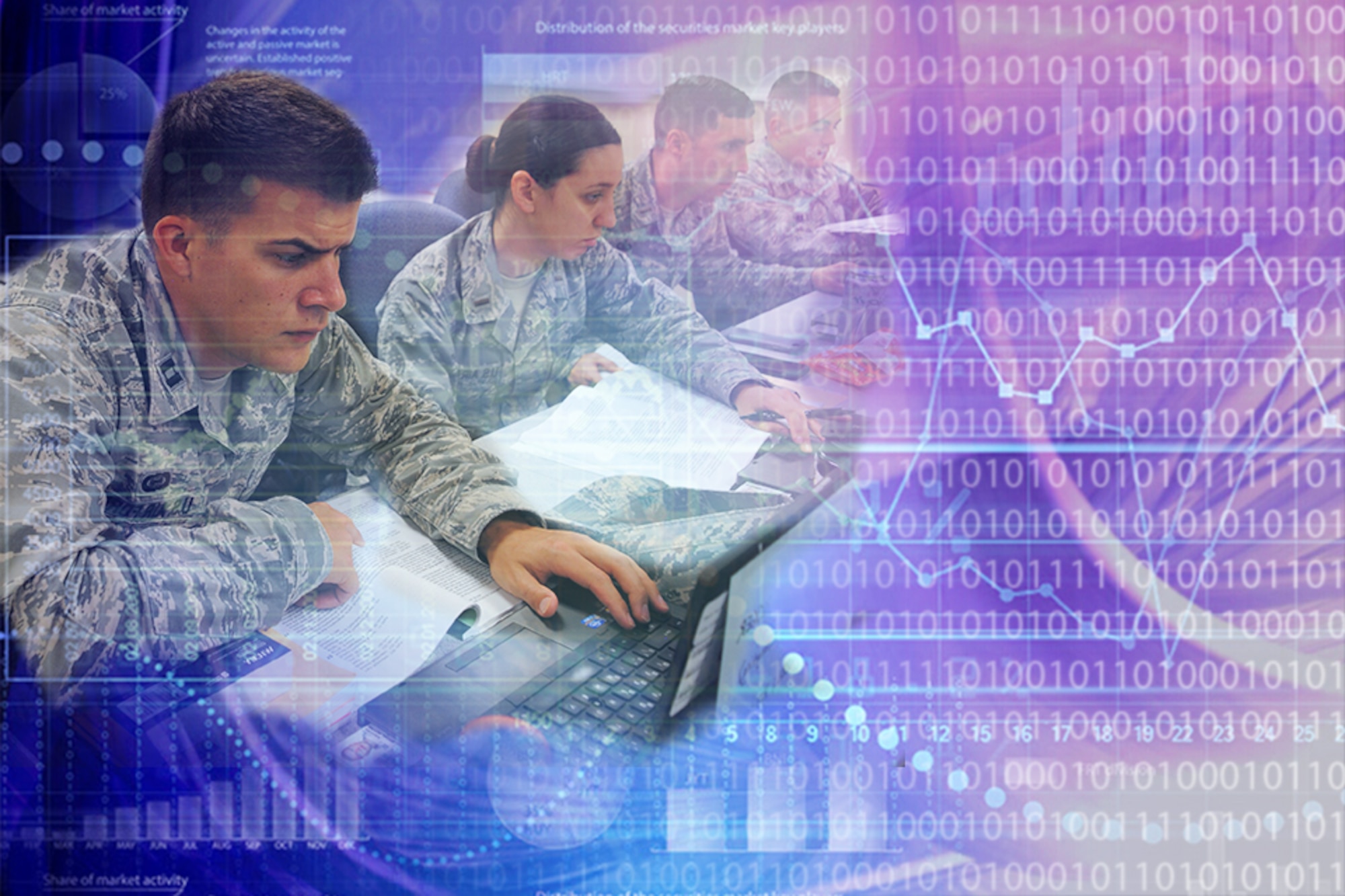 Data analytics can turn data into valuable information for future decision making and make operations more effective and efficient. Researchers at the Air Force Research Laboratory’s 711th Human Performance wing are leveraging a new funding source known as Squadron Innovation Funds to design and build a Human-Centered Data Analytics Environment that will help them store and operationalize huge amounts of both research and operational data. (U.S. Air Force Graphic Illustration/Paul Hartman)