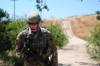 Sgt. Brandon Blue, a horizontal construction engineer with the 786th Quartermaster Company, conducts a 6.2-mile ruck march during the Best Warrior Competition hosted by the 79th Sustainment Support Command at Camp Pendleton, Calif., May 4, 2017. 

The U.S. Army Reserve's 79th Sustainment Support Command hosted their 2017 Best Warrior Competition at Camp Pendleton, Calif., May 3-6. The Best Warrior Competition seeks out the best candidate that defines a U.S. Army Soldier by testing Soldiers physically and mentally. The competition consisted of one enlisted Soldier and one noncommissioned officer from four separate one-star commands, which fall underneath the command and control of 79th SSC. At the conclusion, one Soldier and one NCO were named the 79th SSC Best Warriors and will represent the command in the U.S. Army Reserve Best Warrior Competition held at Fort Bragg, N.C., June 4-10, 2017. (U.S. Army photo by Sgt. Heather Doppke/released)
