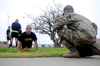 Sgt. Carlos Garcia Velasquez, a human resources specialist with the 90th Sustainment Brigade, conducts push-ups during the Best Warrior Competition hosted by the 79th SSC at Camp Pendleton, Calif., May 4, 2017. 

The U.S. Army Reserve's 79th Sustainment Support Command hosted their 2017 Best Warrior Competition at Camp Pendleton, Calif., May 3-6. The Best Warrior Competition seeks out the best candidate that defines a U.S. Army Soldier by testing Soldiers physically and mentally. The competition consisted of one enlisted Soldier and one noncommissioned officer from four separate one-star commands, which fall underneath the command and control of 79th SSC. At the conclusion, one Soldier and one NCO were named the 79th SSC Best Warriors and will represent the command in the U.S. Army Reserve Best Warrior Competition held at Fort Bragg, N.C., June 4-10, 2017. (U.S. Army photo by Sgt. Heather Doppke/released)