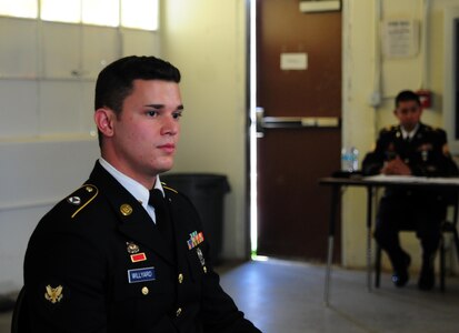 Spc. Mitchell Willyard, a human resources specialist with the 620th Combat Sustainment Support Battalion, sits at an appearance board during the Best Warrior Competition hosted by the 79th SSC at Camp Pendleton, Calif., May 4, 2017. 

The U.S. Army Reserve's 79th Sustainment Support Command hosted their 2017 Best Warrior Competition at Camp Pendleton, Calif., May 3-6. The Best Warrior Competition seeks out the best candidate that defines a U.S. Army Soldier by testing Soldiers physically and mentally. The competition consisted of one enlisted Soldier and one noncommissioned officer from four separate one-star commands, which fall underneath the command and control of 79th SSC. At the conclusion, one Soldier and one NCO were named the 79th SSC Best Warriors and will represent the command in the U.S. Army Reserve Best Warrior Competition held at Fort Bragg, N.C., June 4-10, 2017. (U.S. Army photo by Sgt. Heather Doppke/released)