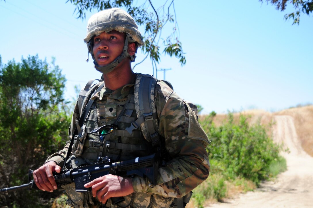 Spc. Charles Cherry, a paralegal specialist with the 79th Sustainment Support Command, conducts a 6.2-mile ruck march during the Best Warrior Competition hosted by the 79th SSC at Camp Pendleton, Calif., May 4, 2017. 

The U.S. Army Reserve's 79th Sustainment Support Command hosted their 2017 Best Warrior Competition at Camp Pendleton, Calif., May 3-6. The Best Warrior Competition seeks out the best candidate that defines a U.S. Army Soldier by testing Soldiers physically and mentally. The competition consisted of one enlisted Soldier and one noncommissioned officer from four separate one-star commands, which fall underneath the command and control of 79th SSC. At the conclusion, one Soldier and one NCO were named the 79th SSC Best Warriors and will represent the command in the U.S. Army Reserve Best Warrior Competition held at Fort Bragg, N.C., June 4-10, 2017. (U.S. Army photo by Sgt. Heather Doppke/released)