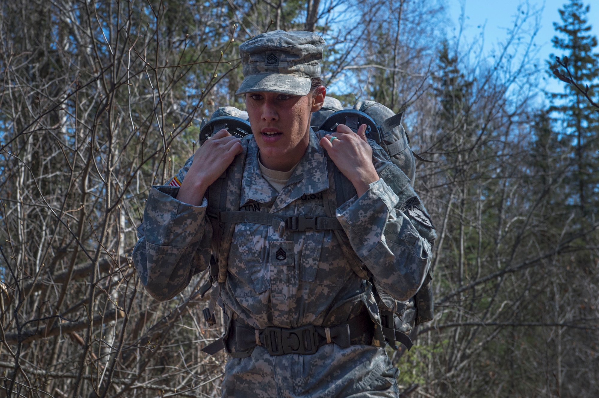 Joint Base Elmendorf-Richardson service members participate in the Combat Cross Country Trail Run at Otter Lake, JBER, Alaska, May 5, 2017. During the event, nine teams of five ran approximately three miles around the lake with 35-pound ruck-sacks. The team representing the 4th Quartermaster Company, 725th Brigade Support Battalion (Airborne), 4th Infantry Brigade Combat Team (Airborne), 25th Infantry Division, U.S. Army Alaska, received first place. 