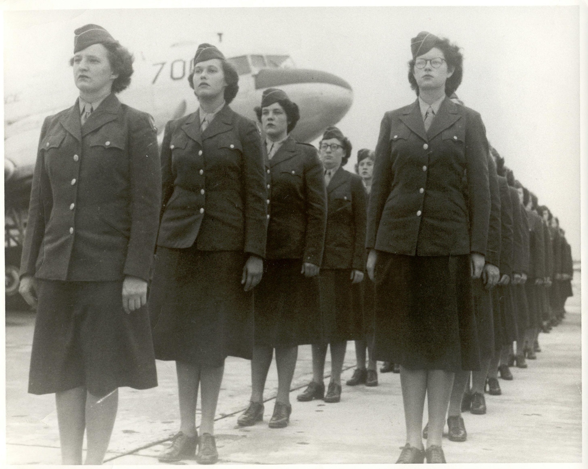 The 58th Woman’s Army Auxiliary Corps Post Headquarters Company became the first female unit stationed at Scott Field when it moved from Florida in March 1943. The 156-member unit worked in the hospital, Radio School, offices, motor pool, hangar and control tower.