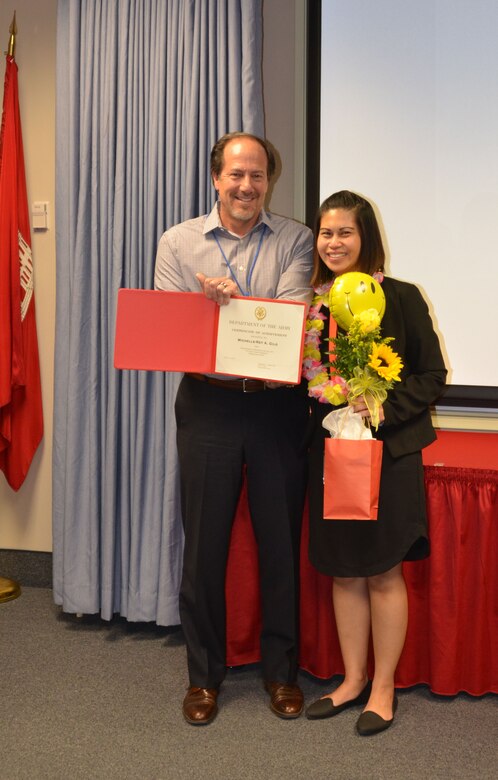 ALBUQUERQUE, N.M. – Deputy District Engineer John D’Antonio recognizes administrative support assistant Michelle Gilo as the District’s 2017 Administrative Professional of the Year, May 4, 2017.