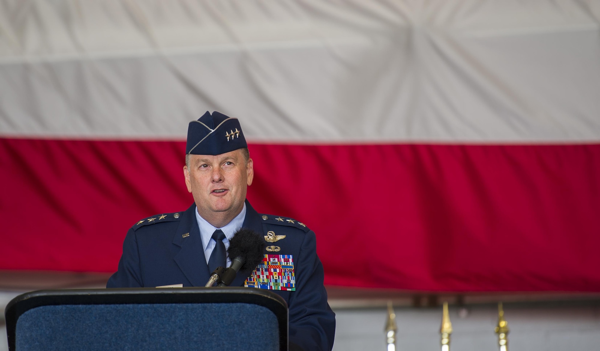Lt. Gen. Brad Webb, the commander of Air Force Special Operations Command, speaks during the 492nd Special Operations Wing activation ceremony at Hurlburt Field, May 10, 2017. The Air Force Special Operations Air Warfare Center was inactivated and the 492nd Special Operations Wing was activated. Simultaneously, the 492nd Special Operations Group and the 492nd Special Operations Training Group were activated under the 492nd SOW.(U.S. Air Force photo by Airman 1st Class Joseph Pick)