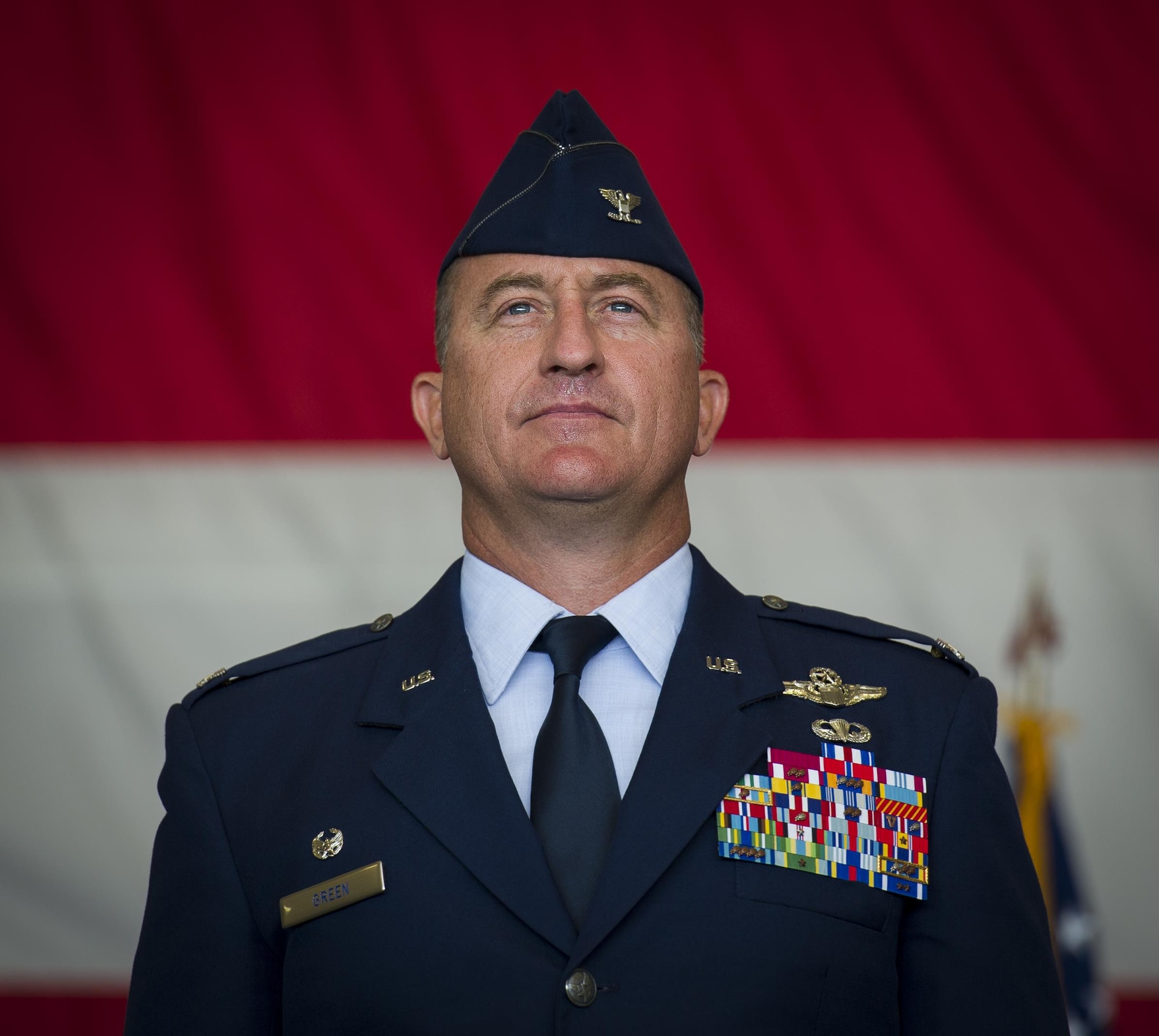 Col. Nathan Green stands after being appointed commander of the 492nd Special Operations Wing during an activation ceremony at Hurlburt Field, May 10, 2017. The designator for the 492nd SOW dates back to WWII when the 801st Bombardment Group was established at Harrington Field, England, in September 1943. Almost a year later, it would be redesignated as the 492nd Bombardment Group, a cover for their secret mission—Operation Carpetbagger. (U.S. Air Force photo by Airman 1st Class Joseph Pick)