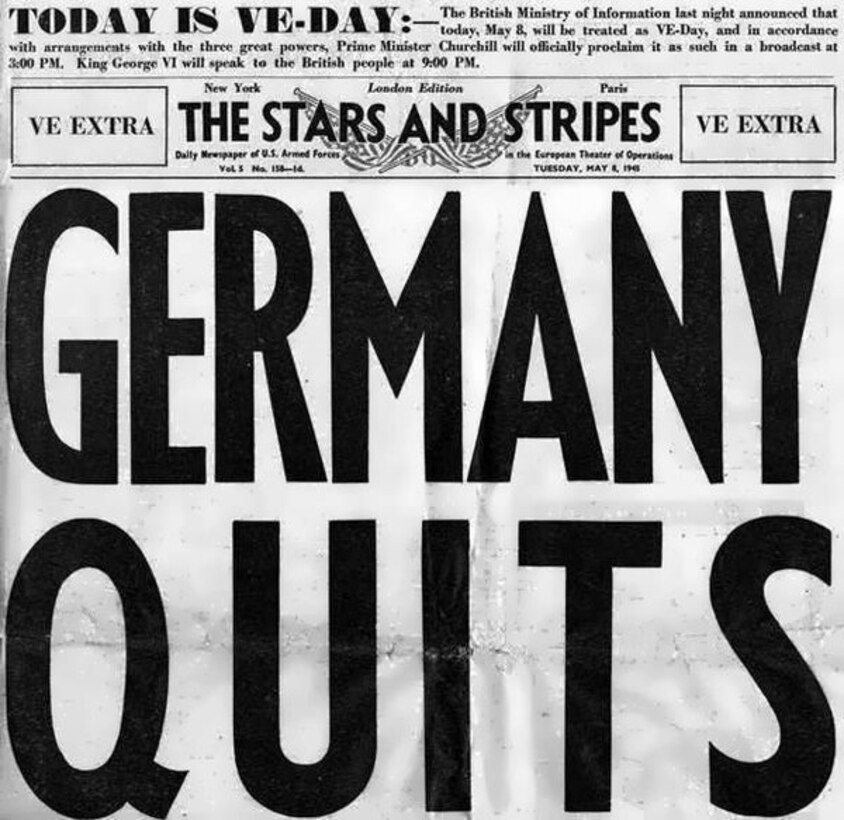 Celebrated in both Great Britain and the U.S., Victory in Europe symbolizes the end of World War II in Europe May 8, 1945. Cities in both nations put out flags and banners, celebrating the defeat of Nazi Germany. (Courtesy Photo)