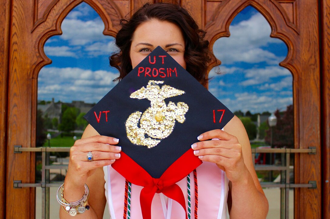 Candidate Elaine Lewis, president of the Gamma Phi Beta Sorority at Virginia Tech, will graduate May 12, 2017, and commission as a Marine Corps second lieutenant May 13, 2017, at the Virginia Tech War Memorial. Lewis, 22, from Stafford, Va., has always had a passion for leadership and will follow her father and younger sister into the Corps. (Photo Courtesy of Elaine Lewis)