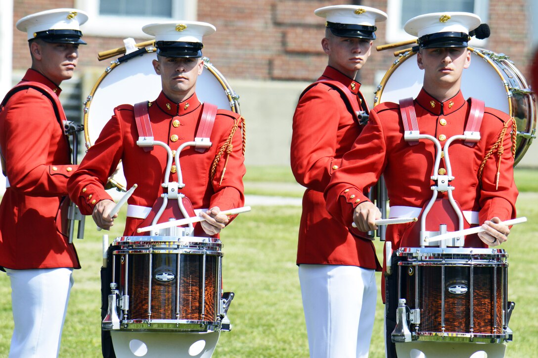 Drummers from the Battle Color Detachment, 8th & I Washington, D.C., perform at the ceremony.