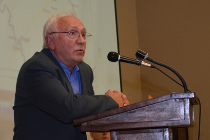 Holocaust Survivor Morris Bendit responds to a question from an audience member during the Holocaust Remembrance observance held April 24. In 1949 Bendit’s family was given permission to emigrate to the new state of Israel. Today Bendit lives in Jacksonville, Fla.