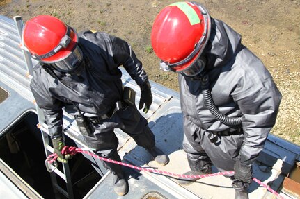 U.S. Army Reserve firefighters with the 468th Engineer Detachment, Danvers, Massachusetts, prepare to descend into a train during a derailment exercise, part of Guardian Response 17 at Muscatatuck Urban Training Center, Butlerville, Indiana, May 7, 2017.
Nearly 4,100 Soldiers from across the country are participating in Guardian Response 17, a multi-component training exercise to validate U.S. Army units’ ability to support the Defense Support of Civil Authorities (DSCA) in the event of a Chemical, Biological, Radiological, and Nuclear (CBRN) catastrophe.