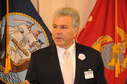 Don Tretola, state chair for the New Jersey Committee of Employer Support of the Guard and Reserve, gives opening remarks May 11 at the 10th Annual Freedom Award Nominee and Pro Patria Awards luncheon.  Employer Support of the Guard and Reserve is a Department of Defense program that develops and promotes supportive work environments for service members in the reserve components through outreach, recognition and educational opportunities that increase awareness of applicable laws, and resolves employment conflicts between the service members and their employers.