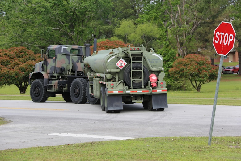 A student drives a M970 semitrailer refueler truck during the road portion of a Semitrailer Refueler Operator Course at Marine Corps Air Station Cherry Point, N.C., May 9, 2017. During the course, the Marines are evaluated during one road test conducted during the training. The course was filled with a combination of Marines assigned to 2nd Marine Aircraft Wing and various other units throughout II Marine Expeditionary Force. (U.S. Marine Corps photo by Cpl. Jason Jimenez/ Released)