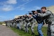 28th Security Forces Squadron personnel participate in an annual training event to hone their group tactical skills at Ellsworth Air Force Base, S.D., May 9, 2017. Airmen participated in group exercises which focused on reviewing different formations for tactical movement, workplace violence de-escalation via non-lethal and lethal means, an active shooter exercise and a “quick draw” event that involved simulating a wounded support hand. (U.S. Air Force photo by Airman Nicolas Z. Erwin)