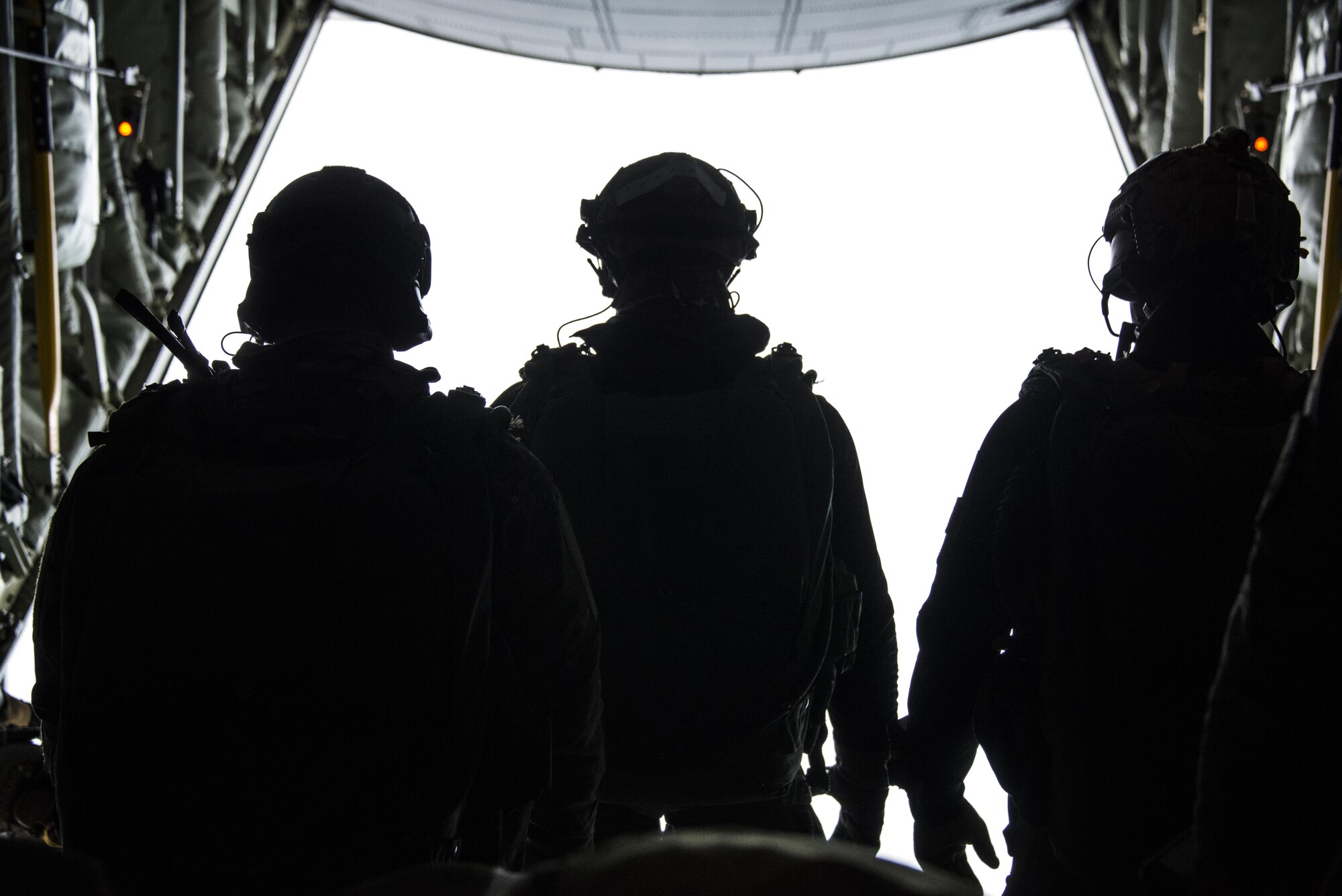 U.S. Air Force 320th Special Tactics Squadron operators perform military free fall operations from a U.S. Air Force MC-130J Commando II assigned to the 17th Special Operations Squadron, March 25, 2017 over the Republic of Korea peninsula. The daily airborne operations executed during Foal Eagle 2017 further developed the integration of special operation forces and operational capability through realistic scenario-based missions. (U.S. Air Force photo by Capt. Jessica Tait)