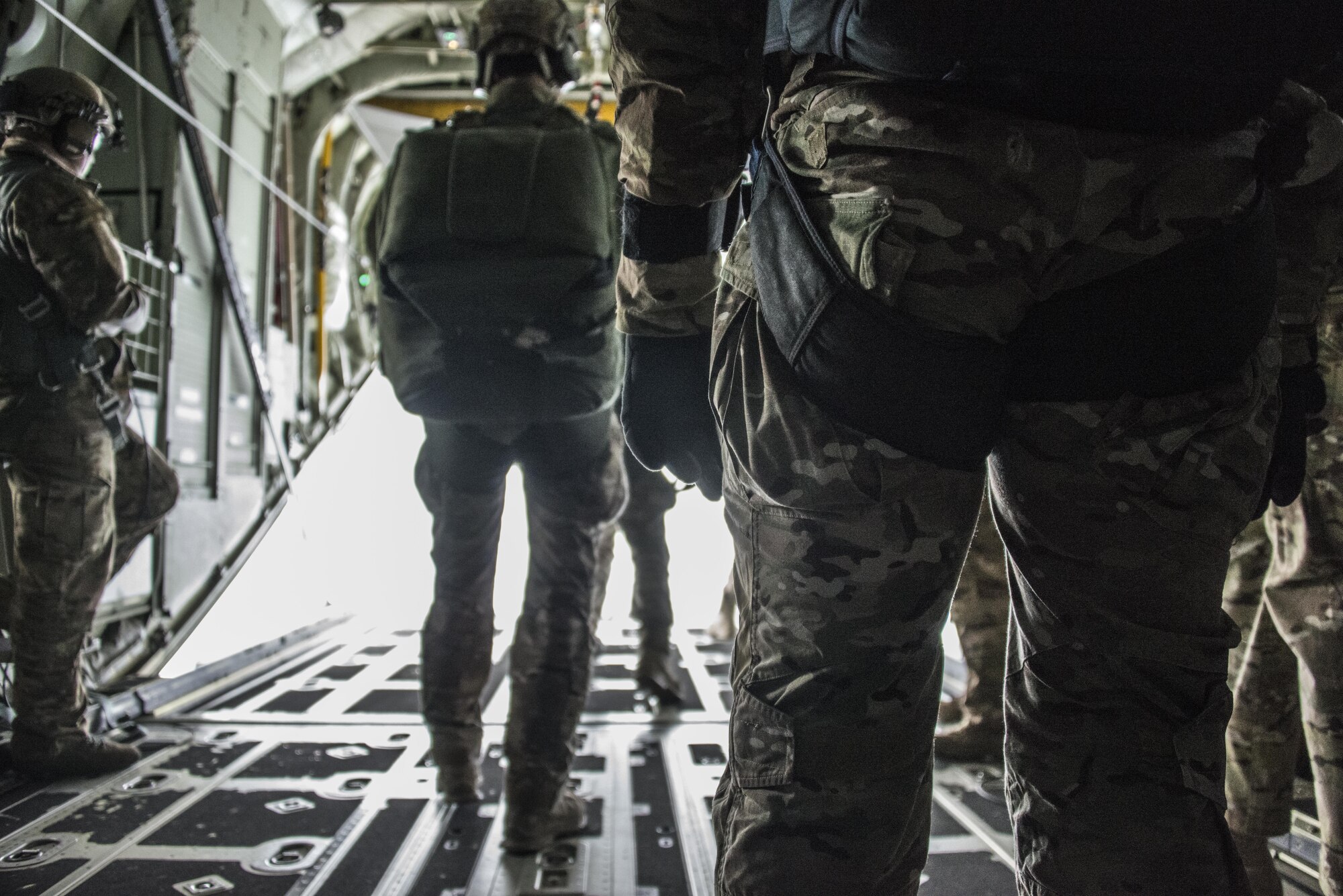 U.S. Air Force 320th Special Tactics Squadron operators perform military free fall operations from a U.S. Air Force MC-130J Commando II assigned to the 17th Special Operations Squadron, March 25, 2017 over the Republic of Korea peninsula. Foal Eagle 2017 provided an opportunity for the 320th STS to advance interoperability and increase partner capacity by planning and executing complex training missions with multiple joint and combined units. (U.S. Air Force photo by Capt. Jessica Tait)