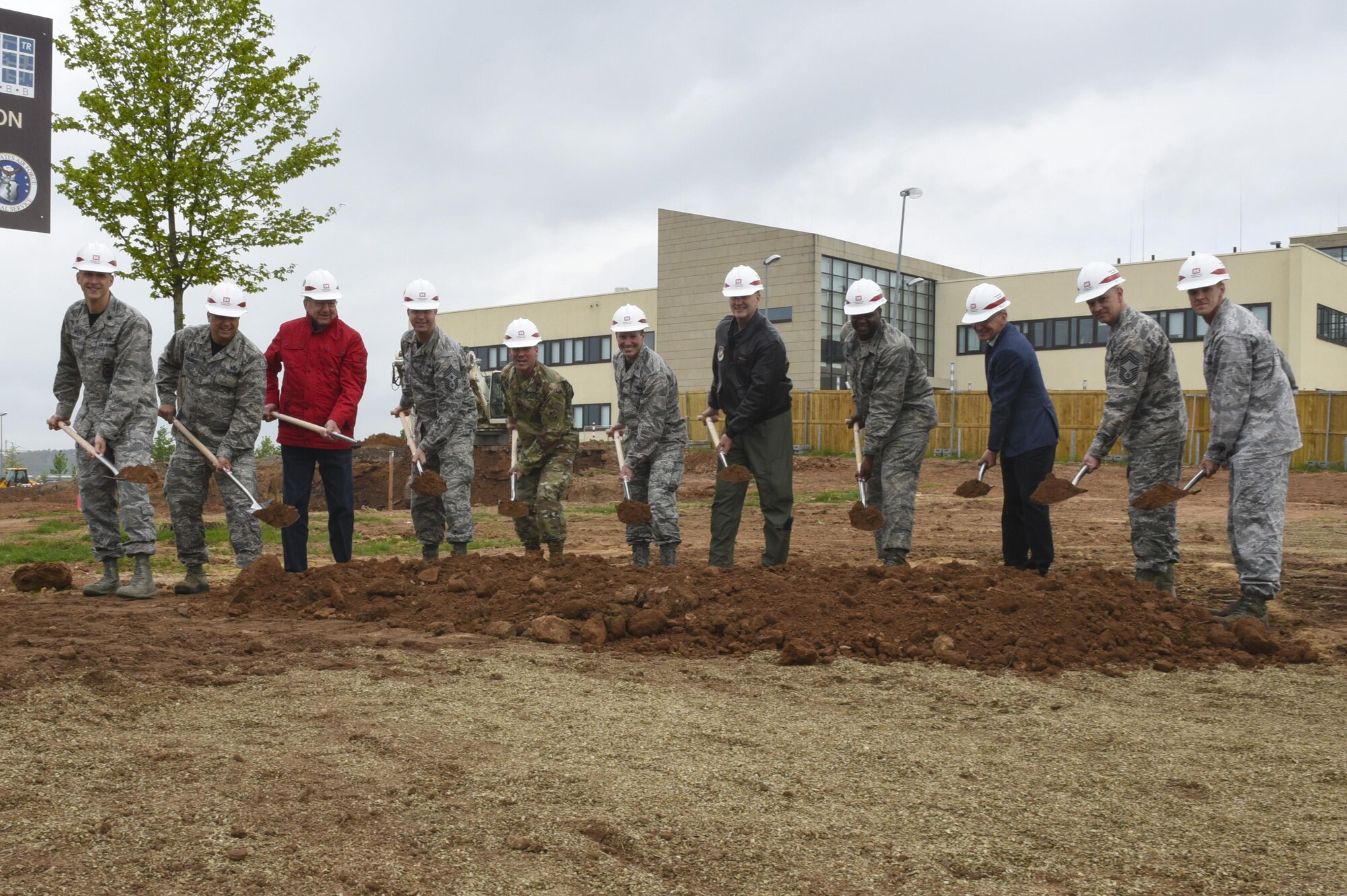 52nd Fighter Wing leadership, a U.S. Army Corps of Engineers representative and local government and construction officials participated in a ground breaking ceremony at the site of the Military Treatment Facility expansion on Spangdahlem Air Base, Germany, May 12, 2017. The ceremony created an opportunity to bring together and recognize all the organizations responsible for the $34 million, 54,000-square-foot project. (U.S. Air Force photo by Senior Airman Dawn M. Weber)