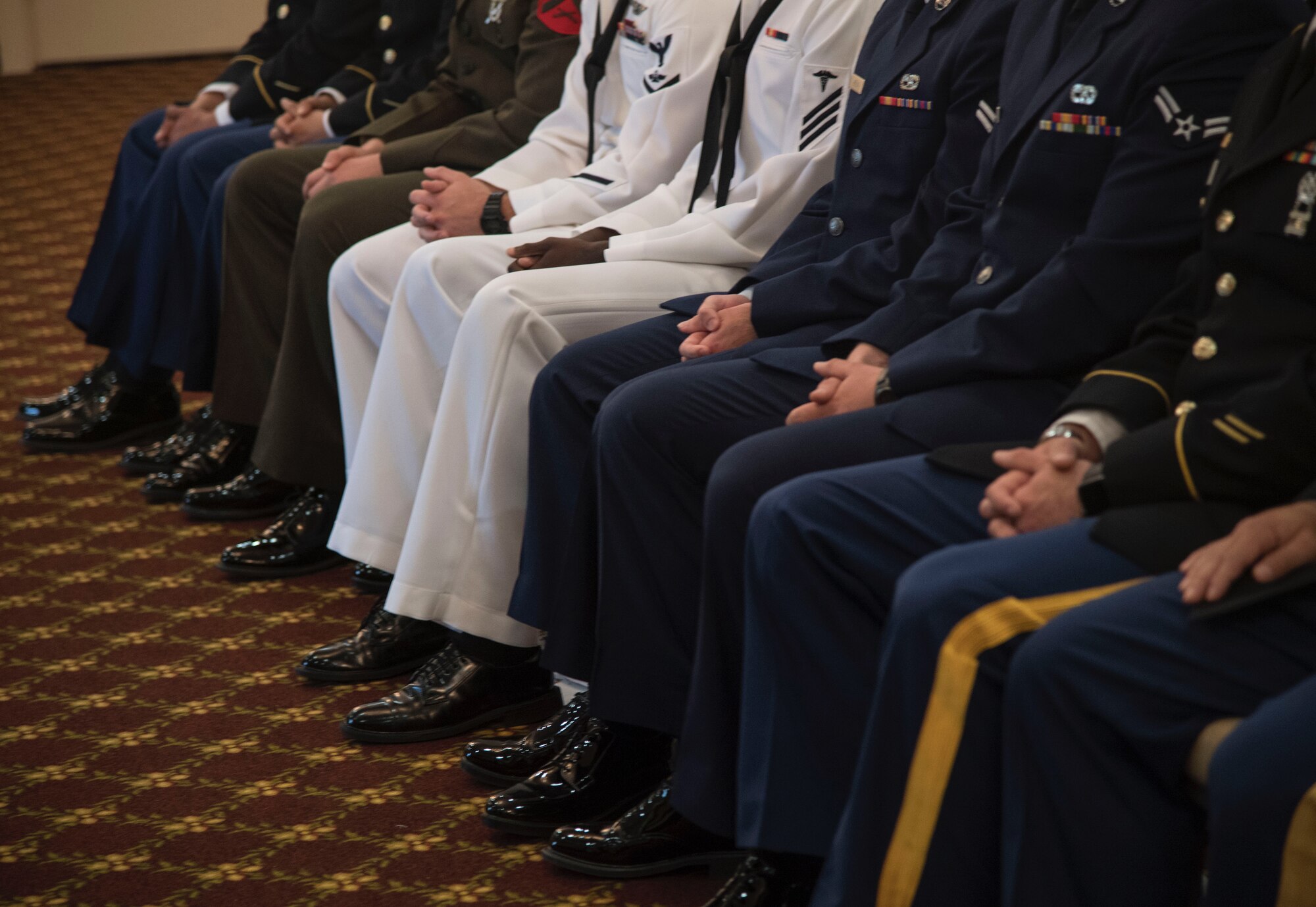 Contestants sit and wait for the results of the 2017 Service Member of the Year competition at Joint Base McGuire-Dix-Lakehurst, N.J., May 10, 2017. The annual competition takes members from each branch of military and pushes them to both their physical and mental limits. 