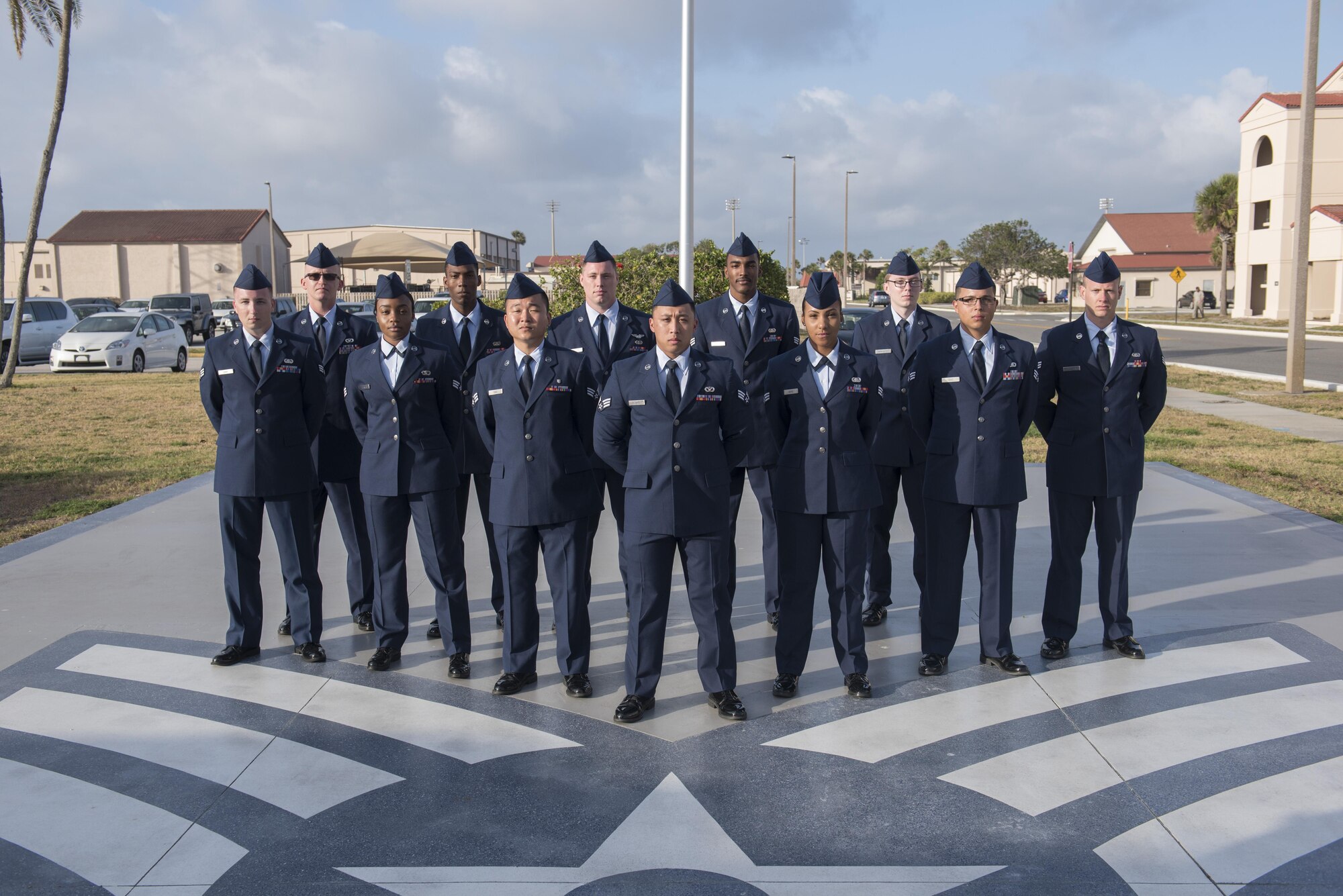 Airman Leadership School students gather for a class photo May 1, 2017, at Patrick Air Force Base, Fla. Airman Leadership School is a five-and-a-half week-long course and is designed to develop Airmen into effective front-line supervisors and prepares them to become noncommissioned officers. (U.S. Air Force photo by Matthew Jurgens)  