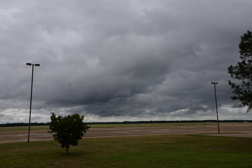 Clouds pass over the Team BLAZE flight line May 4, 2017, at Columbus Air Force Base, Mississippi. The weather in Mississippi is known to be unpredictable and spontaneous. (U.S. Air Force photo by Airman 1st Class Beaux Hebert)