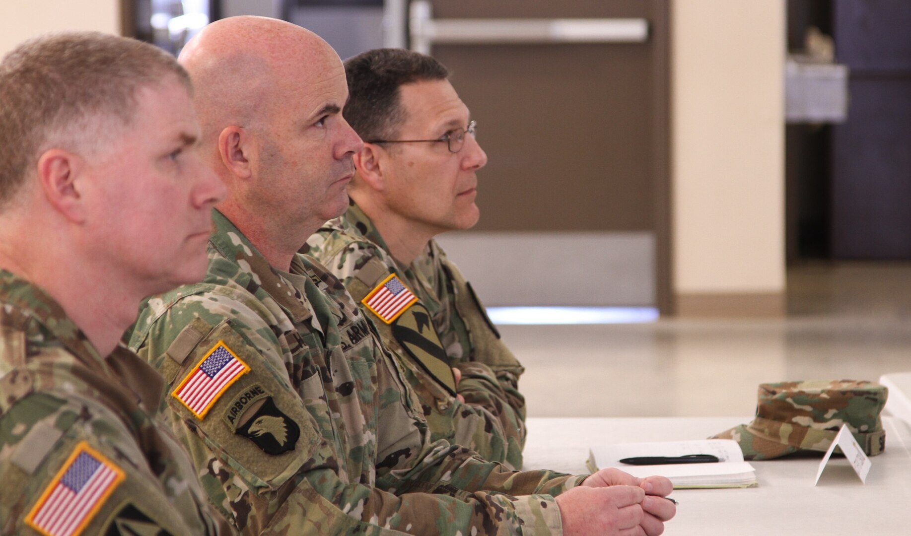 Army Brig. Gen. John Hashem, the deputy commanding general of U.S. Army North (ARNORTH), in Fort Sam Houston, San Antonio, Texas and the exercise control deputy director for exercise Vibrant Response 17, attends a briefing with Soldiers with the Indiana Army National Guard during Exercise Vibrant Response 17 at Camp Atterbury, Ind., on May 7, 2017. ARNORTH conducts the Vibrant Response training exercises to annually test the capability of federal response forces in order to meet the expectations of the nation.