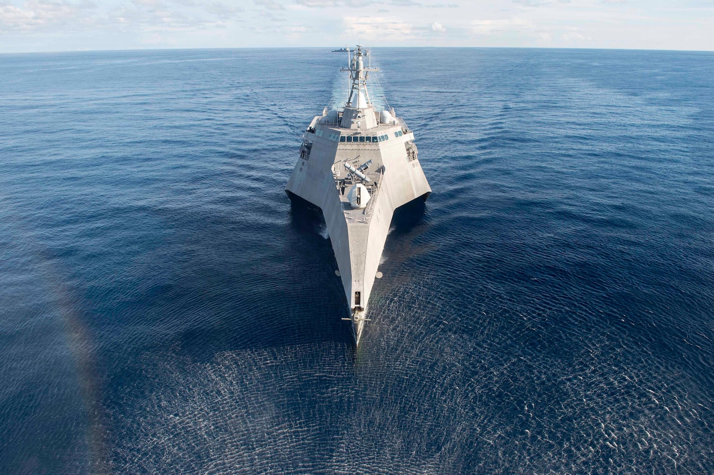 Littoral combat ship USS Coronado (LCS 4) sails during a photo exercise as part of multilateral Cooperation Afloat Readiness and Training (CARAT) exercise with the Republic of Singapore and Royal Thai navies, May 11, 2017. CARAT is a series of annual maritime exercises aimed at strengthening partnerships and increasing interoperability through bilateral and multilateral engagements ashore and at sea. 