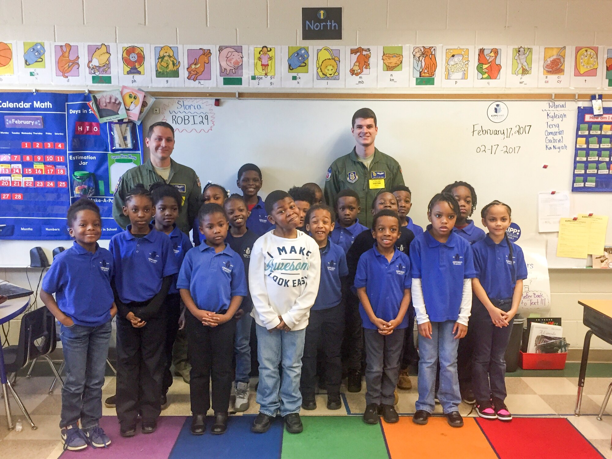 1st Lt. Ben Ortiz talks about his experience as a KC-135 pilot in the Alabama Air National Guard during a recent visit to Kipp Ways Primary School Atlanta, Ga. March 12, 2017. (photo by Kipp Ways School Staff )