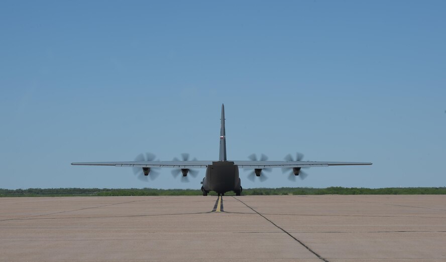 A C-130J Super Hercules taxis on the flight line on Dyess Air Force Base, Texas, May 6, 2017. Three C-130Js took off throughout the day to transport members of the 40th Airlift Squadron to Afghanistan where they will be deployed for four months and will relieve the 39th Airlift Squadron. (Photo by U.S. Air Force Senior Airman Alexander Guerrero) 