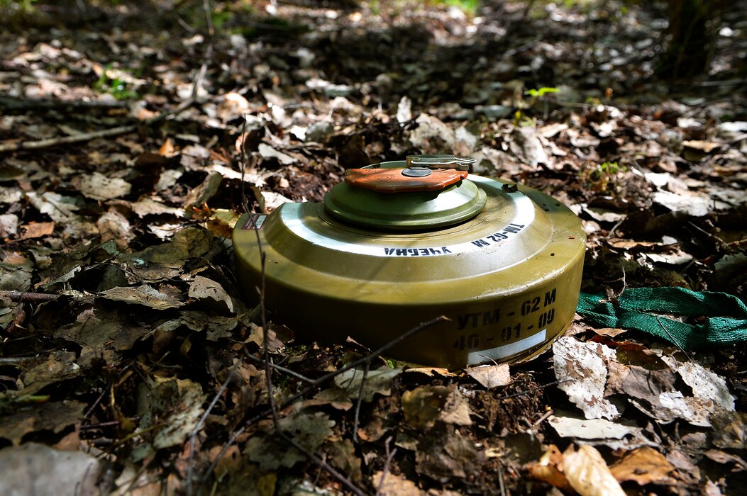 A mock landmine lies on the ground during Silver Flag on Ramstein Air Base, Germany, May 10, 2017. The exercise aimed to enhance the Air Force’s contingency response readiness and includes a variety of scenarios for Airmen of various Air Force specialty codes. (U.S. Air Force photo by Airman 1st Class Joshua Magbanua)