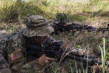 A Philippine and U.S. Soldier provide security during counterterrorism training in support of Balikatan 2017 at Fort Magsaysay in Santa Rosa, Nueva Ecija, May 12, 2017. By training together, the Philippine and U.S. military build upon shared tactics, techniques, and procedures that enhance readiness and response capabilities to emerging threats. Balikatan is an annual U.S.-Philippine bilateral military exercise focused on a variety of missions including humanitarian and disaster relief, counterterrorism, and other combined military operations. 