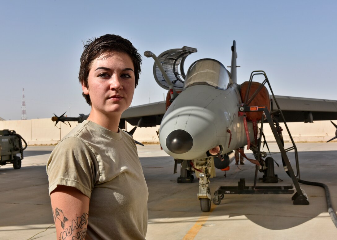 Airman 1st Class Olivia Faucett, 407th Expeditionary Logistic Readiness Squadron petroleum, oil and lubricants flight fuel distribution technician, monitors the amount of gallons pumping to an Italian AMX May 15, 2017, in Southwest Asia. Fuel technicians maintain all POL substances, from diesel and gasoline to jet fuel and liquid oxygen. These materials play a vital role in delivering airpower to the fight against ISIS as part of Operation Inherent Resolve. The team here at the 407th Air Expeditionary Group supplies U.S. Marine Corps, Italian Air Force and Polish Air Force. (U.S. Air Force photo by Senior Airman Ramon A. Adelan)