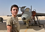Airman 1st Class Olivia Faucett, 407th Expeditionary Logistic Readiness Squadron petroleum, oil and lubricants flight fuel distribution technician, monitors the amount of gallons pumping to an Italian AMX May 15, 2017, in Southwest Asia. Fuel technicians maintain all POL substances, from diesel and gasoline to jet fuel and liquid oxygen. These materials play a vital role in delivering airpower to the fight against ISIS as part of Operation Inherent Resolve. The team here at the 407th Air Expeditionary Group supplies U.S. Marine Corps, Italian Air Force and Polish Air Force. (U.S. Air Force photo by Senior Airman Ramon A. Adelan)