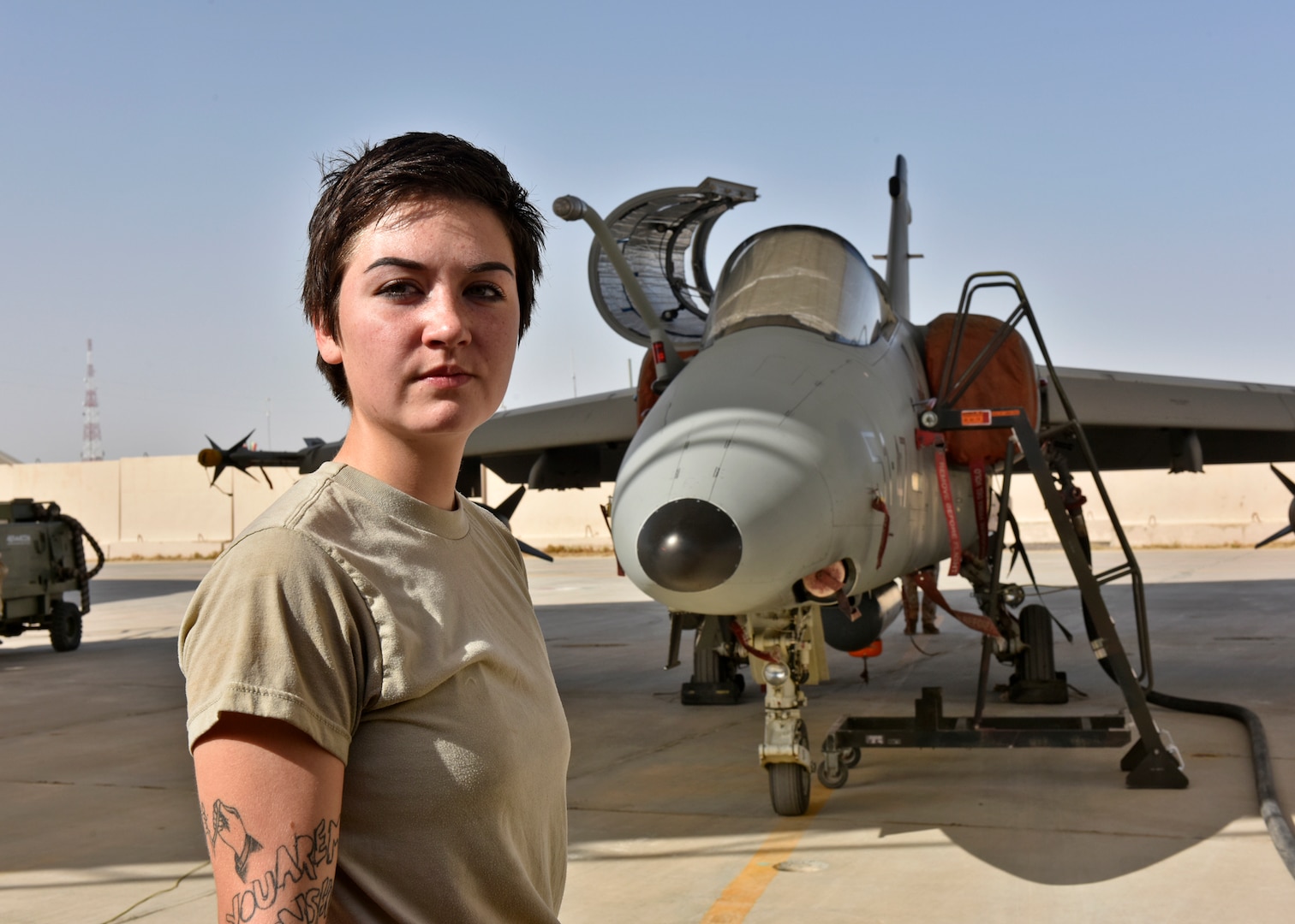 Airman 1st Class Olivia Faucett, 407th Expeditionary Logistic Readiness Squadron petroleum, oil and lubricants flight fuel distribution technician, monitors the amount of gallons pumping to an Italian AMX May 15, 2017, in Southwest Asia. Fuel technicians maintain all POL substances, from diesel and gasoline to jet fuel and liquid oxygen. These materials play a vital role in delivering airpower to the fight against ISIS as part of Operation Inherent Resolve. The team here at the 407th Air Expeditionary Group supplies U.S. Marine Corps, Italian Air Force and Polish Air Force. (U.S. Air Force photo by Senior Airman Ramon A. Adelan)