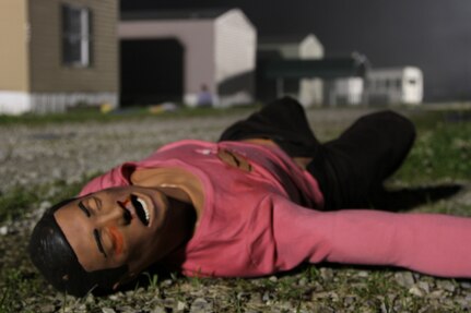 A mannequin lies in the trailer park before being transported to the decontamination center at Muscatatuck Urban Training Center (MUTC) in Butlerville, Indiana, May 10, 2017. Nearly 4,100 Soldiers from across the country are participating in Guardian Response 17, a multi-component training exercise to validate U.S. Army units’ ability to support the Defense Support of Civil Authorities (DSCA) in the event of a Chemical, Biological, Radiological, and Nuclear (CBRN) catastrophe.