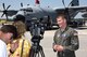 First Lt. Garrett Black, the 53rd Weather Reconnaissance Squadron aerial reconnaissance weather officer, talks with members of the media about the Hurricane Hunter mission in Miami, Florida, during the 2017 Hurricane Awareness Tour May 12, 2017. The purpose of the tour, which ran from May 6-12, 2017, was to focus attention on the approaching hurricane season and on protecting communities through preparedness and awareness. (U.S. Air Force photo/Tech. Sgt. Ryan Labadens)