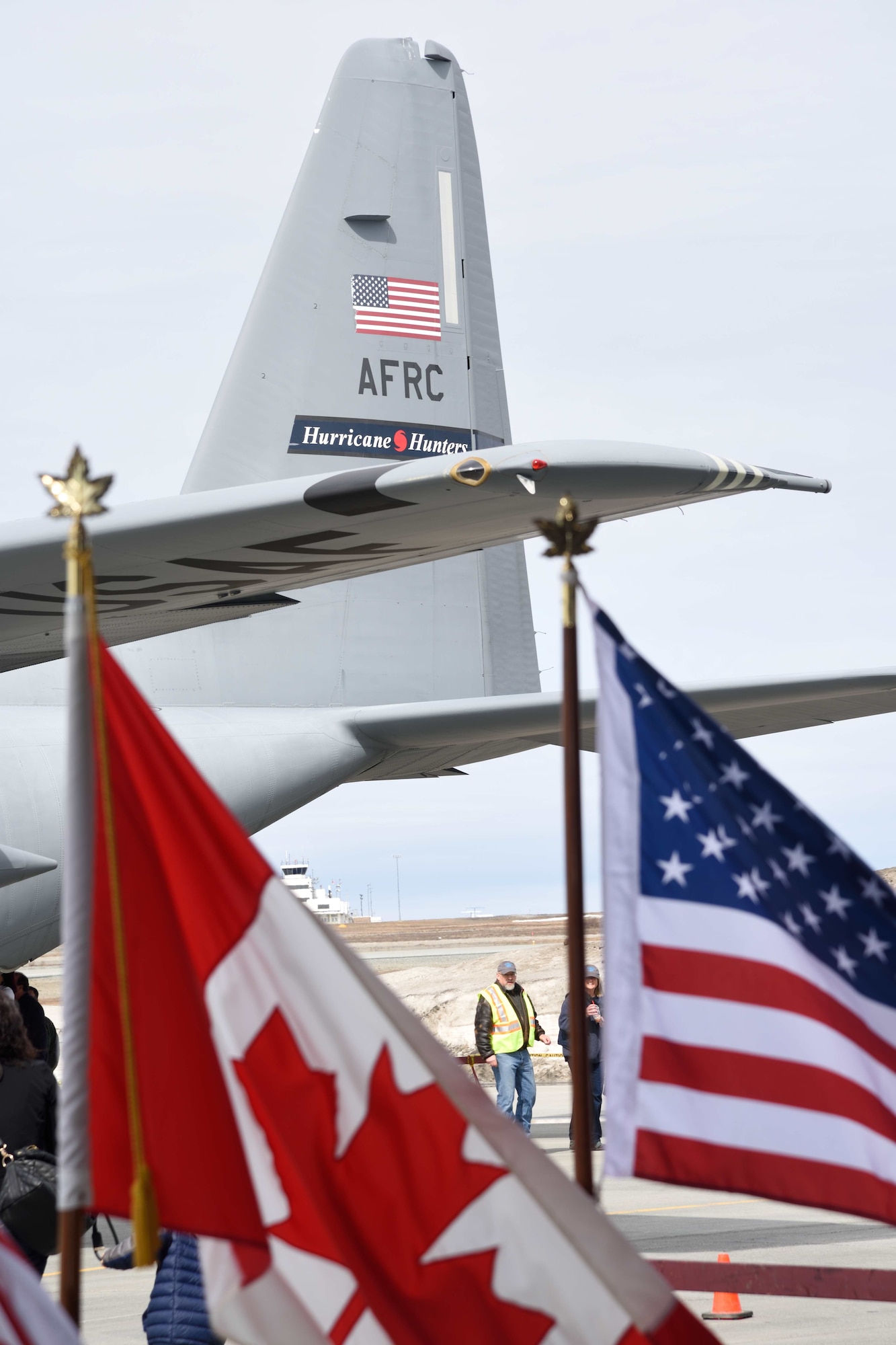 Members of the 53rd Weather Reconnaissance Squadron “Hurricane Hunters” took part in the 2017 Hurricane Awareness Tour, which made its first stop in Gander, Newfoundland, Canada May 7, 2017. The purpose of the tour, which ran from May 6-12, 2017, was to focus attention on the approaching hurricane season and on protecting communities through preparedness and awareness. (U.S. Air Force photo/Tech. Sgt. Ryan Labadens)