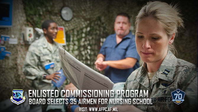 The Air Force has selected 35 active-duty enlisted Airmen for the 2017 Nurse Enlisted Commissioning Program. Airmen selected will attend nursing school full-time this fall, allowing them to focus on their education. (U.S. Air Force photo)