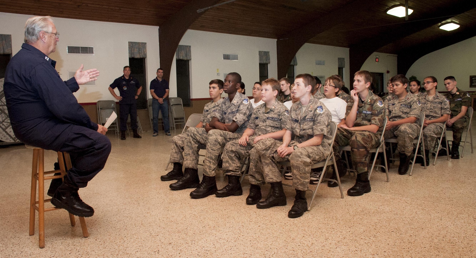 Civil Air Patrol General Chuck Yeager Cadet Squadron cadets listen during a safety briefing in Brandon, Fla., May 8, 2017. The Civil Air Patrol mission focuses on emergency services, aerospace education, and cadet programs.  (U.S. Air Force by Airman 1st Class Mariette Adams)